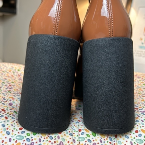 KATY PERRY Heightten Stretch Bootie Patent Platform Zip Chunky Butterscotch 9M - Picture 9 of 13